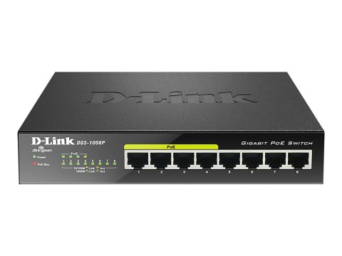 D-Link DGS 1008P - Przełącznik - niezarządzalny - 4 x 10/100/1000 (PoE) + 4 x 10/100/1000 - stacjonarny - PoE
