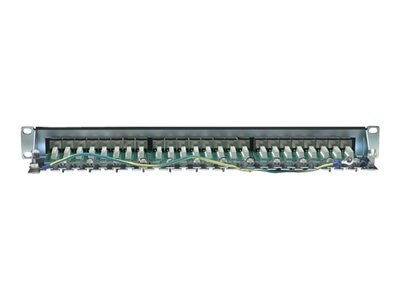 Intellinet Patch Panel, Cat6, FTP, 24-Port, 1U, Shielded, 90° Top-Entry Punch-Down Blocks, Black - Krosownica - CAT 6 - FTP - RJ
