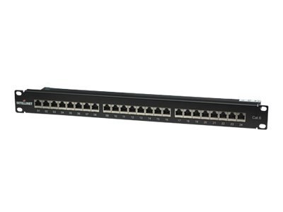 Intellinet Patch Panel, Cat6, FTP, 24-Port, 1U, Shielded, 90° Top-Entry Punch-Down Blocks, Black - Krosownica - CAT 6 - FTP - RJ