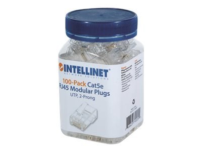 Intellinet RJ45 Modular Plugs, Cat5e, UTP, 2-prong, for stranded wire, 15 µ gold plated contacts, 100 pack - Złącze sieciowe - R