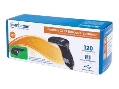 Manhattan Contact CCD Handheld Barcode Scanner, USB, 80mm Scan Width, Cable 152cm, Max Ambient Light: 3,000 lux (sunlight), Blac
