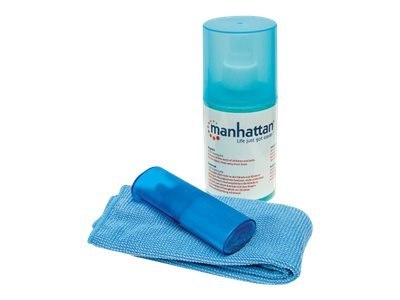 Manhattan LCD Cleaning Kit, Alcohol-free, Includes Cleaning Solution (200ml), Brush and Microfibre Cloth, Ideal for use on monit