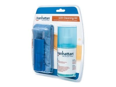 Manhattan LCD Cleaning Kit, Alcohol-free, Includes Cleaning Solution (200ml), Brush and Microfibre Cloth, Ideal for use on monit