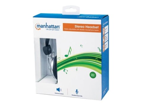 Manhattan Stereo Over-Ear Headset (3.5mm) (Clearance Pricing), Microphone Boom (padded), Adjustable Steel Headband, In-Line Volu
