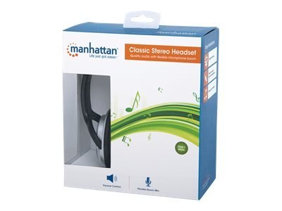 Manhattan Stereo Over-Ear Headset (3.5mm) (Clearance Pricing), Microphone Boom (padded), Adjustable Steel Headband, In-Line Volu