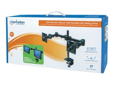 Manhattan TV & Monitor Mount, Desk, Full Motion, 2 screens, Screen Sizes: 10-27", Black, Clamp Assembly, Dual Screen, VESA 75x75
