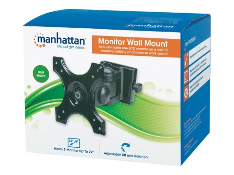 Manhattan TV & Monitor Mount, Wall, Tilt and Swivel, 1 screen, Screen Sizes: 13-27", Black, VESA 75x75 to 100x100mm, 12kg, Swive