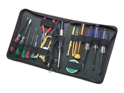 Manhattan Technician Tool Kit (17 items), Consists of: Soldering Iron (Euro 2-pin plug), Solder and Wick, 4x Chip Tools (Anti St