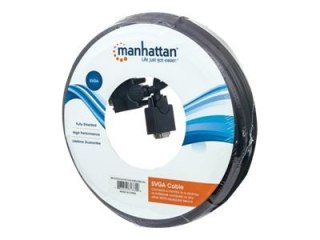 Manhattan VGA Monitor Cable, 15m, Black, Male to Male, HD15, Cable of higher SVGA Specification (fully compatible), Fully Shield
