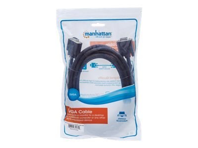 Manhattan VGA Monitor Cable, 4.5m, Black, Male to Male, HD15, Cable of higher SVGA Specification (fully compatible), Fully Shiel