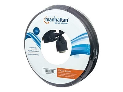 Manhattan VGA Monitor Cable (with Ferrite Cores), 20m, Black, Male to Male, HD15, Cable of higher SVGA Specification (fully comp