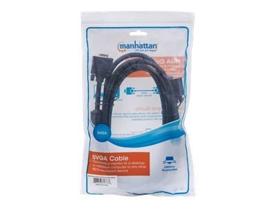 Manhattan VGA Monitor Cable (with Ferrite Cores), 3m, Black, Male to Male, HD15, Cable of higher SVGA Specification (fully compa