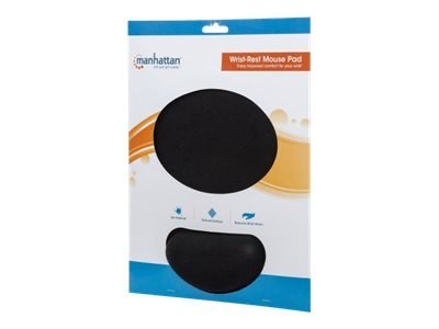 Manhattan Wrist Gel Support Pad and Mouse Mat, Black, 241 Ã— 203 Ã— 40 mm, non slip base, Lifetime Warranty, Card Retail Packagi