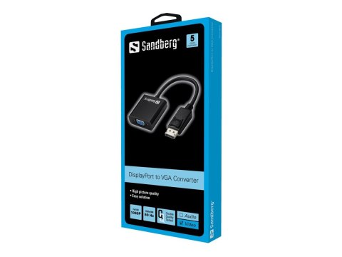 Sandberg Adapter DisplayPort>VGA - Przejściówka VGA - DisplayPort 20-pin (M) do HD-15 (VGA) (F)