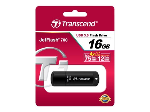 Transcend JetFlash 700 - Pendrive USB - 16 GB - USB 3.0 - czarny