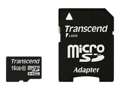 Transcend - Karta pamięci flash (adapter microSDHC na SD w zestawie) - 16 GB - Class 10 - microSDHC