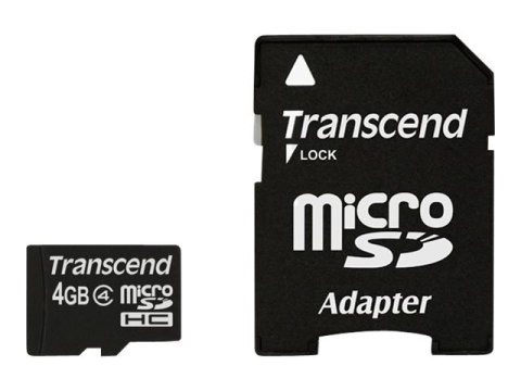 Transcend - Karta pamięci flash (adapter microSDHC na SD w zestawie) - 4 GB - klasa 4 - microSDHC