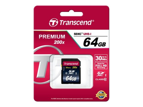 Transcend Premium - Karta pamięci flash - 64 GB - Class 10 - SDXC