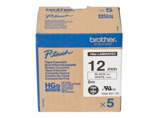 Brother HGE-231V5 - Czarny na białym - Wałek (1,2 cm x 8 m) 5 kaseta(y) taśma laminowana - dla P-Touch PT-9500pc, PT-9800PCN; P-