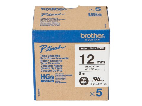 Brother HGE-231V5 - Czarny na białym - Wałek (1,2 cm x 8 m) 5 kaseta(y) taśma laminowana - dla P-Touch PT-9500pc, PT-9800PCN; P-