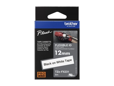 Brother TZe-FX231 - Klej - czarny na białym - Wałek (1,2 cm x 8 m) 1 kaseta(y) elastyczna taśma identyfikacyjna - dla Brother PT