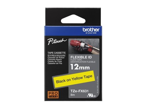 Brother TZe-FX631 - Czarny na żółtym - Wałek (1,2 cm x 8 m) 1 kaseta(y) elastyczna taśma identyfikacyjna - dla Brother PT-D210, 