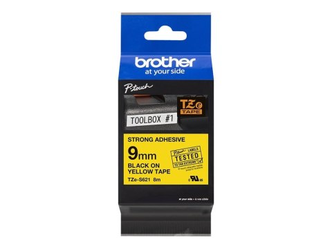 Brother TZe-S621 - Wyjątkowo silny klej - czarny na żółtym - Roll (0,9 cm x 8 m) 1 kaseta(y) taśma laminowana - dla Brother PT-D