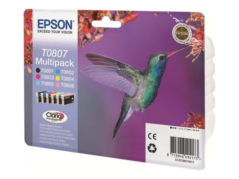 Epson T0807 Multipack - 6 szt. - 44.4 ml - czarny, żółty, cyjan, magenta, jasna magenta, niebieskozielony jasny - oryginał - kop
