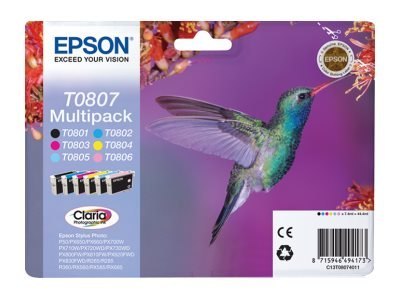 Epson T0807 Multipack - 6 szt. - 44.4 ml - czarny, żółty, cyjan, magenta, jasna magenta, niebieskozielony jasny - oryginał - kop