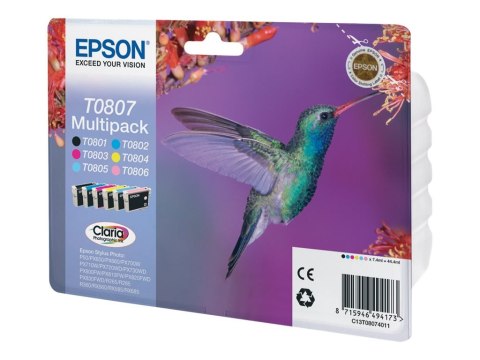 Epson T0807 Multipack - 6 szt. - 44.4 ml - czarny, żółty, cyjan, magenta, jasna magenta, niebieskozielony jasny - oryginał - kop