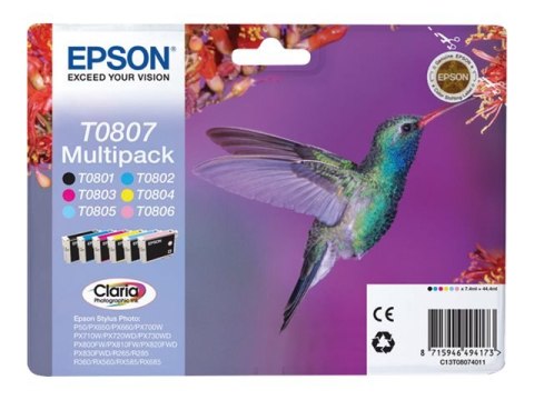 Epson T0807 Multipack - 6 szt. - 44.4 ml - czarny, żółty, cyjan, magenta, jasna magenta, niebieskozielony jasny - oryginał - kop
