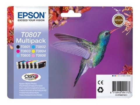 Epson T0807 Multipack - 6 szt. - 44.4 ml - czarny, żółty, cyjan, magenta, jasna magenta, niebieskozielony jasny - oryginał - kop
