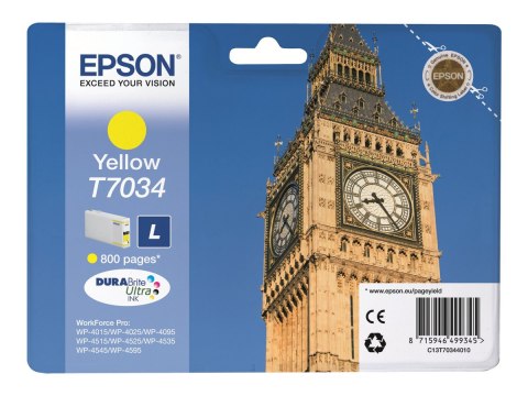 Epson T7034 - 9.6 ml - rozmiar L - żółty - oryginał - kopuła - pojemnik na tusz - dla WorkForce Pro WP-4015, WP-4025, WP-4095, W