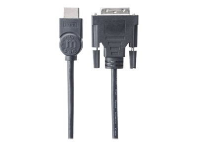 Manhattan HDMI to DVI-D 24+1 Cable, 1.8m, Male to Male, Black, Dual Link, Compatible with DVD-D, Lifetime Warranty, Polybag - Ka