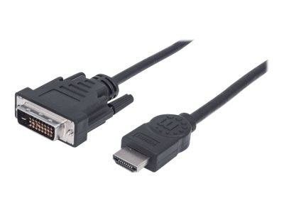 Manhattan HDMI to DVI-D 24+1 Cable, 1.8m, Male to Male, Black, Dual Link, Compatible with DVD-D, Lifetime Warranty, Polybag - Ka