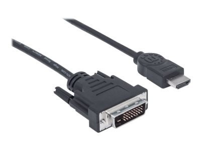 Manhattan HDMI to DVI-D 24+1 Cable, 1.8m, Male to Male, Black, Dual Link, Compatible with DVD-D, Lifetime Warranty, Polybag - Ka