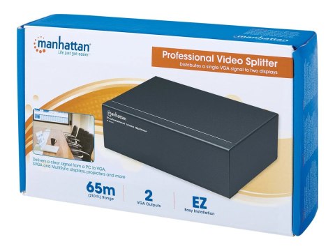 Manhattan Professional Video Splitter, 2-Port, VGA, SVGA, MultiSync, Black, Three Year Warranty, Box - Rozdzielacz wideo - 2 x V