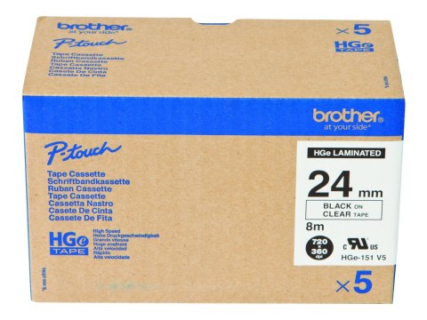 Brother HGE-151V5 - Czarno na przezroczystym tle - Roll (2,4 cm x 8 m) 5 kaseta(y) taśma laminowana - dla P-Touch PT-9500pc, PT-
