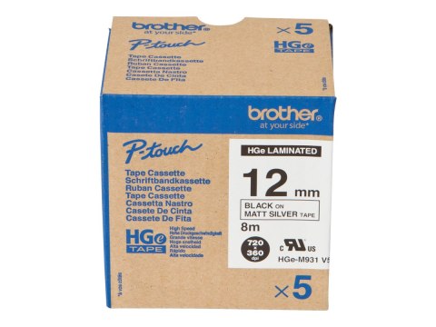 Brother HGE-M931V5 - Czarny na srebrnym - Wałek (1,2 cm x 8 m) 5 kaseta(y) taśma laminowana - dla P-Touch PT-9500pc, PT-9800PCN;