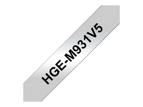 Brother HGE-M931V5 - Czarny na srebrnym - Wałek (1,2 cm x 8 m) 5 kaseta(y) taśma laminowana - dla P-Touch PT-9500pc, PT-9800PCN;