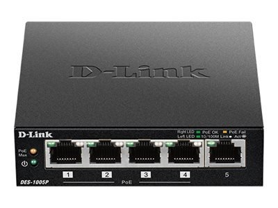 D-Link DES 1005P - Przełącznik - niezarządzalny - 4 x 10/100 + 1 x 10/100 (PoE) - stacjonarny - PoE