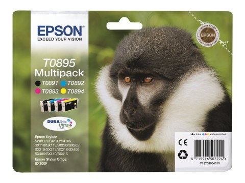 Epson T0895 Multipack - 4 szt. - czarny, żółty, cyjan, magenta - oryginał - kopuła - pojemnik na tusz - dla Stylus S21, SX110, S