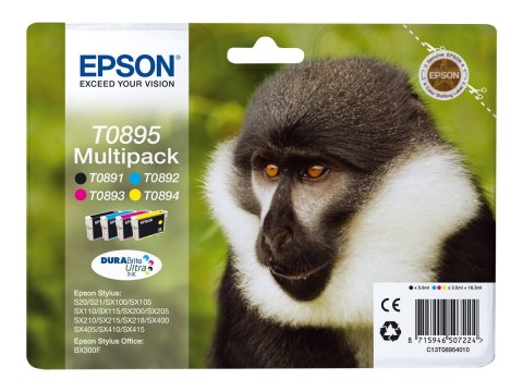 Epson T0895 Multipack - 4 szt. - czarny, żółty, cyjan, magenta - oryginał - kopuła - pojemnik na tusz - dla Stylus S21, SX110, S