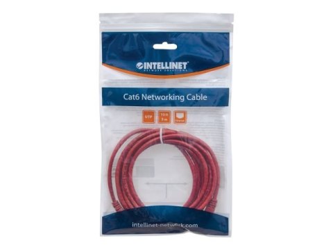 Intellinet Network Patch Cable, Cat6, 5m, Red, CCA, U/UTP, PVC, RJ45, Gold Plated Contacts, Snagless, Booted, Lifetime Warranty,