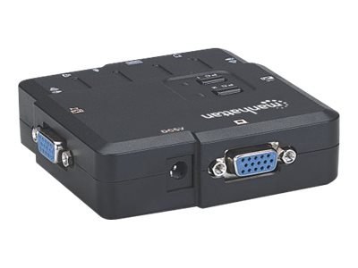Manhattan KVM Switch Compact 2-Port, 2x USB-A, Cables included, Audio Support, Control 2x computers from one pc/mouse/screen, Bl