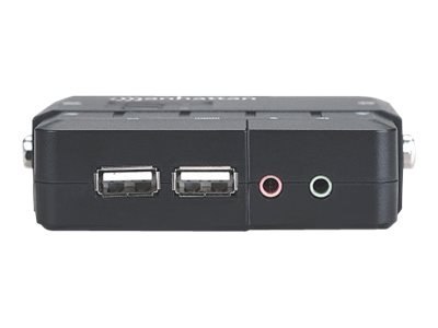 Manhattan KVM Switch Compact 2-Port, 2x USB-A, Cables included, Audio Support, Control 2x computers from one pc/mouse/screen, Bl