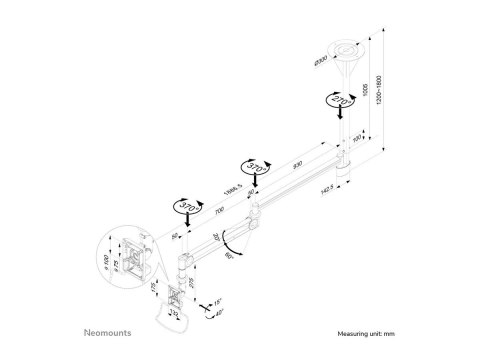 Neomounts FPMA-HAC100 - Wspornik - pełny zakres ruchu - dla wyświetlacz LCD - lecznicze - biały - rozmiar ekranu: 10"-24" - mont