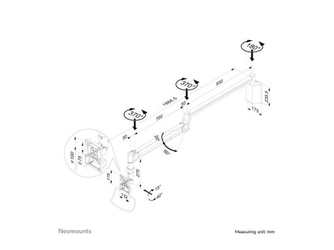 Neomounts FPMA-HAW100 - Wspornik - pełny zakres ruchu - dla wyświetlacz LCD - lecznicze - biały - rozmiar ekranu: 10"-24" - mont