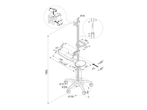 Neomounts FPMA-MOBILE1800 - Wózek - dla wyświetlacz LCD / sprzęt PC - srebrny - rozmiar ekranu: 10"-27"