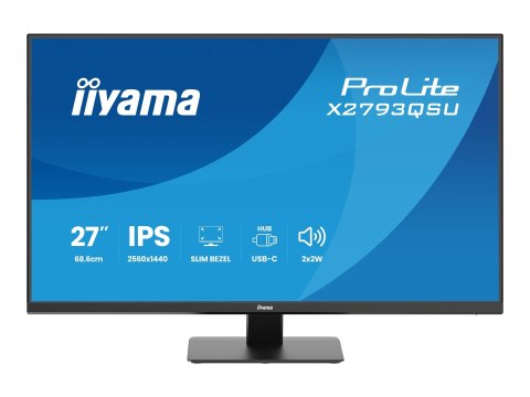 Iiyama ProLite X2793QSU-B1 - Monitor LED - 27" - 2560 x 1440 QHD @ 75 Hz - IPS - 350 cd/m² - 1000:1 - 1 ms - HDMI, DisplayPort -